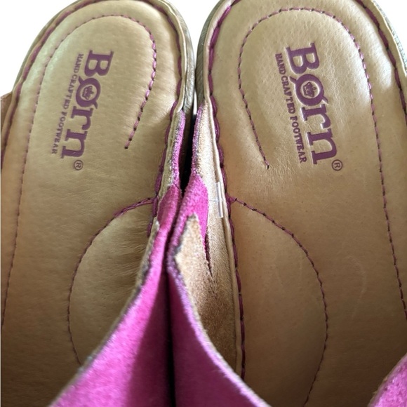 Born Nora Handcrafted Distressed Suede Wedge Sandal Sz 9 3” Wedge Heel Logo - Picture 3 of 5